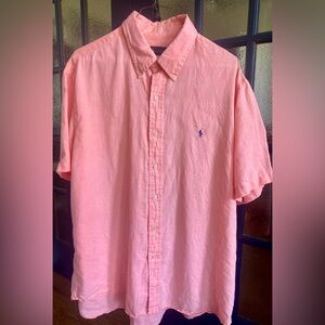 Men's Pink-ish Polo Linen Button Down Shirt